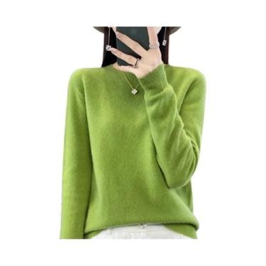 Imagem de Suéter Feminino De Lã Com Gola Redonda, Manga Longa, Tricô, Elegante, 