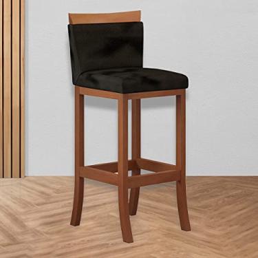 Imagem de Banqueta Média Encosto Estofado 38 x 88 Cm Paris Madeira Maciça Castanho Suede Preto - CCS