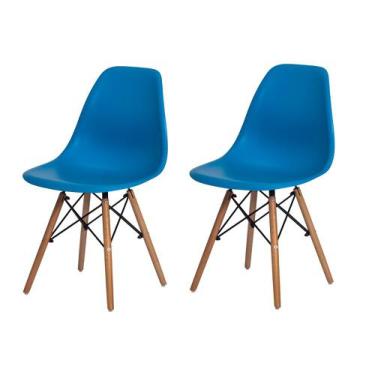 Imagem de Kit 2 Cadeiras Charles Eames Eiffel Azul Base Madeira Sala Cozinha Jan