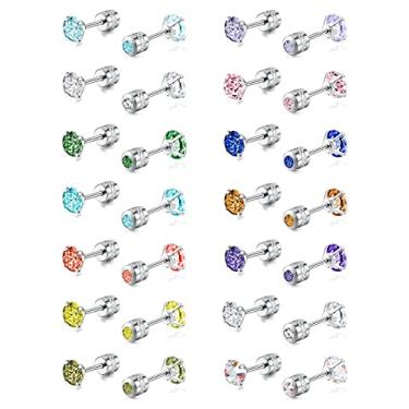 Imagem de Tornito 7 a 14 pares de brincos de aço inoxidável CZ para mulheres e meninas conjunto de brincos de hélice de zircônia cúbica multicolorida 4 mm, Metal, Zircônia cúbica