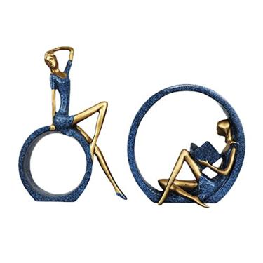 Imagem de Tingpai 2 peças de ioga estatueta de menina lendo ornamento de estátua de menina pa sala de estar do quarto do escritório