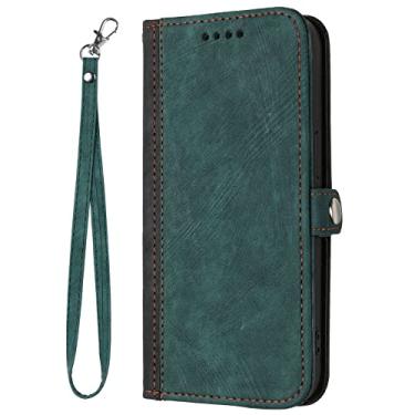 Imagem de Capa para Samsung Galaxy S23ultra/s23plus/s23, capa flip, carteira de couro PU em relevo capa fólio magnética à prova de choque com suporte slots para cartão alça de pulso, verde, S23 6,1 polegadas
