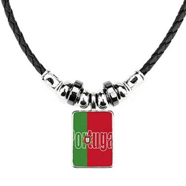 Imagem de DIYthinker Colar com nome da bandeira de Portugal com pingente de corda de couro