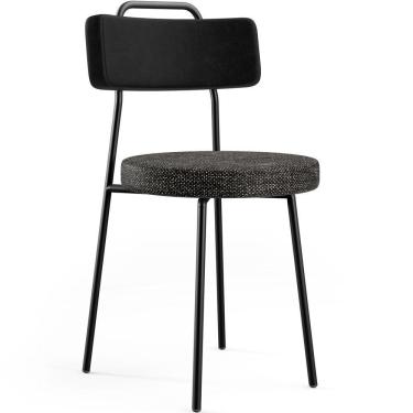 Imagem de Cadeira Decorativa Estofada Para Sala De Jantar Barcelona L02 Couríssimo Preto Linho Chumbo - Lyam