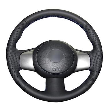 Imagem de ZIRIA Capa de volante de carro de couro preto costurada à mão DIY, para Nissan março 2010-2015 Sunny 2011-2013 Versa 2012-2014