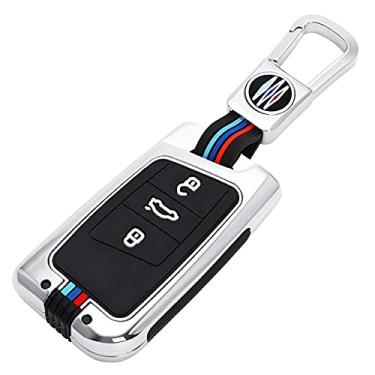 Imagem de Hacreyatu Chaveiro de liga de zinco protetor de tampa de chaveiro para VW P-assat 2015-2020 Skoda Kodiaq Superb A7 (prata, 3 botões)