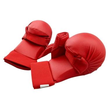 Imagem de UGPLM Luvas de mma luvas de karatê, luvas de perfuração portáteis confortáveis, luvas de boxe luvas de kickboxing para karatê luta sparring, vermelho S
