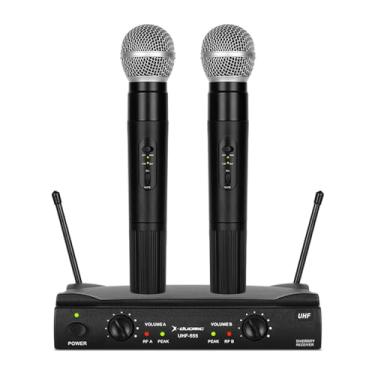 Imagem de Microfone sem fio, portátil 2,4 G sistema de microfone dinâmico duplo sem fios de mão dupla, para canto de karaoke, casamento, DJ, festa, discurso, igreja, uso em classe