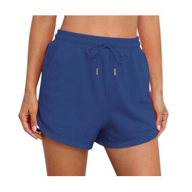 Imagem de Jouica Short feminino com bolsos de algodão 2024 shorts da moda com cordão verão treino corrida casual shorts lounge, Azul royal, P