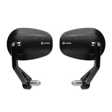Imagem de FENRIR CNC Motocicleta Espelho Bar End Retrovisores Ponta de Guidão Liga de Alumínio Forjada Antirreflexo Design Antivibração Revestimento em Pó Anodizado Preto Lente Curva 801-0375
