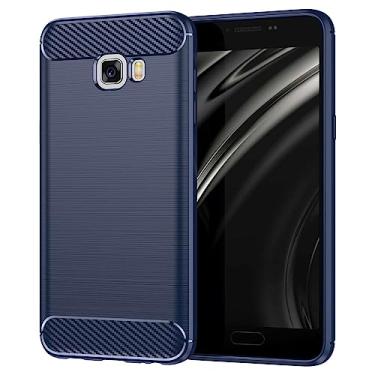 Imagem de Capa de celular para Samsung Galaxy C5 Pro, fibra de carbono refinada, anti-queda, anti-impressões digitais, proteção total azul