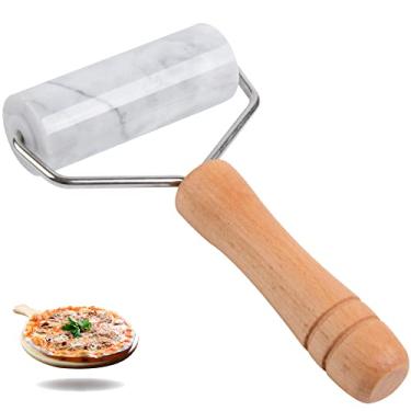 Imagem de Tianman Rolo de massa de mármore pequeno para pizza, rolo de massa de mármore, antiaderente, tipo T, para assar bolos, tortilla, fudge, pizza e outros tipos de cozinha (branco tipo 2).