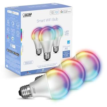 Imagem de Feit Electric OM60/RGBW/CA/AG/3 60 Watt Equivalente Wifi que muda de cor e branco ajustável, regulável, não é necessário hub, Alexa ou Google Assistant A19 LED Lâmpada inteligente, pacote com 3, Rgbw Multicolor