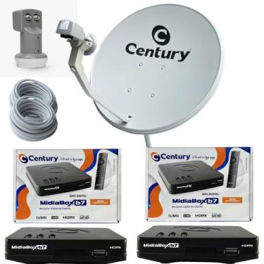Imagem de Antena Parabolica 60cm C/ 2 Midiabox b7 Ku Duplo E Cabos - Century