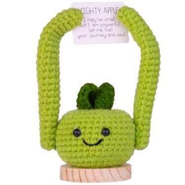 Imagem de CoFuBcad Handmade Frontl Support Green Apple Gift, Cute Crochet Apple Knitted Doll Decoration with Front Card, Wooden Base for Birthday Gift Home Decoration.