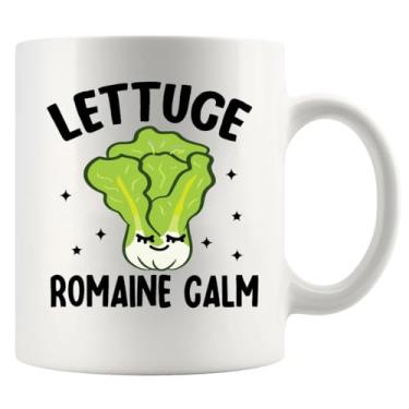 Imagem de Lettuce Romaine Calm Funny Vegan Gifts Vegetable Lovers For Women Men Vegan Mom Wife Girlfriend Sister From Husband Boyfriend Ceramic Mug 325 ml Branco