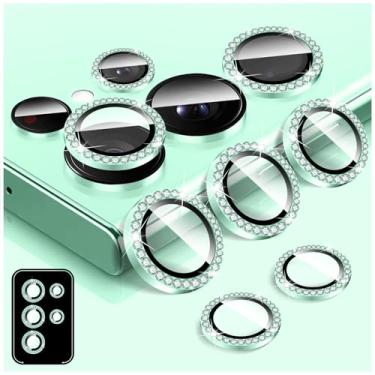 Imagem de LucBuy Protetor de lente de câmera Diamond para Samsung Galaxy S22 Ultra, protetor de tela traseira de vidro temperado brilhante, anéis de proteção de metal de alumínio individuais, adesivos de filme
