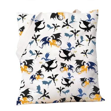 Imagem de PXTIDY Fourth Wing Dragons Tote Bag Dragon Trio Tairn Andarna e Sgaeyl Sacola de compras Fantasia Bookish Gift Dragon Rider Gift, Bege, Medium