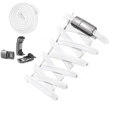 Imagem de Aiboxin 2 pares de cadarços elásticos sem laço para tênis, cadarços elásticos para crianças e adultos, cordas de sapatos sem amarrar, 2 Branco, 47in
