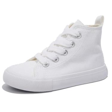 Imagem de OPOEE Sapatos infantis de cano alto com cadarço Espadrcanvas de volta às aulas para meninos e meninas sapatos brancos para adolescentes clássicos infantis tênis sapatos de skate para bebês, Branco, 11