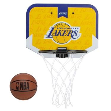 Imagem de Franklin Sports NBA Los Angeles Lakers Mini Cesta de basquete sobre a porta - Minicarola infantil com bola - Brinquedo para fãs da NBA para quarto + escritório - Conjunto sobre a porta