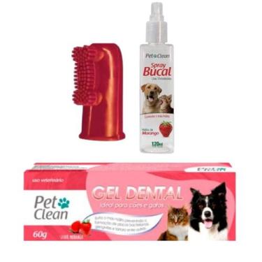 Imagem de Kit Dedeira + Pasta Dente + Spray Bucal Pet Clean Cachorro, pastaMORAN