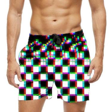 Imagem de Short Praia Shorts Banho Bermuda Verão Xadrez Cyber Bug 722 - SMOKE, M