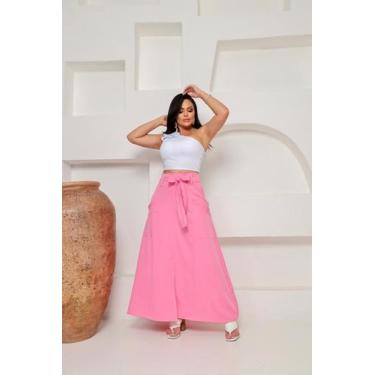 Imagem de Saia Longa com Corte Evasê - Estilo e Conforto Vilma Valentti, Rosa be