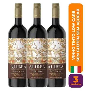 Imagem de Kit c/ 3 Vinho Tinto Vegano Toscana Low Carb Sem Açúcar Sem Glúten 750