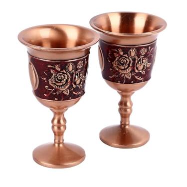 Imagem de Cálice de Vidro de Vinho de Metal Vintage, Estrutura Durável, Cálices de Metal Vintage Atraentes e Elegantes, 2 Peças Em Relevo para Casa para Armário de Vinho (Ouro Rosa (Fundo