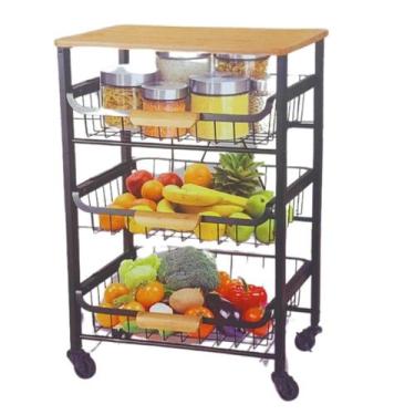 Imagem de Carrinho Organizador Multiuso Com Tampo De Madeira E Rodinha - Member'