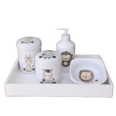 Imagem de Kit higiene bebê Safari 5 pçs - Porcelana c/tampas decoradas - Genéric