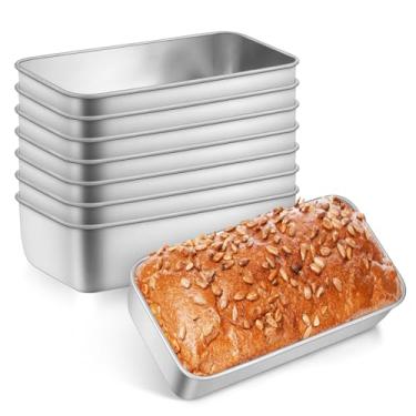 Imagem de Leonyo Conjunto de 8 formas de pão de 23 cm x 12,7 cm, formas de aço inoxidável resistentes para bolo de carne, bolos, brownies, lasanhas, podem ser lavadas no forno na lava-louças