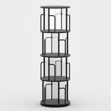 Imagem de YYTDDUUU Estante rotativa, estante infantil giratória de 4 níveis, torre de madeira, estante redonda, estante de canto para quarto e sala de estudo