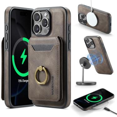 Imagem de Capa de couro magnética removível 2 em 1 para iPhone 13 Pro Max, carteira com bloqueio de RFID, compatível com carregamento sem fio MagSafe com anel giratório de 360°, capa protetora para celular à