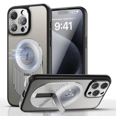 Imagem de HPQWN Para iphone16 15 14 Pro Max Capa de telefone com suporte magnético aromático PC fosco, proteção antiqueda à prova de choque, capa traseira, prata, para iPhone 16 Pro