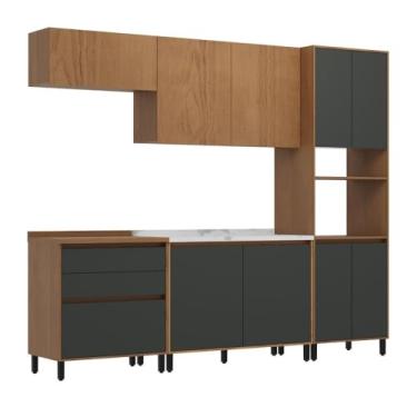 Imagem de Cozinha Modulada Pequena Herval Denver, 6 Peças, Grafite e Freijó Rocks