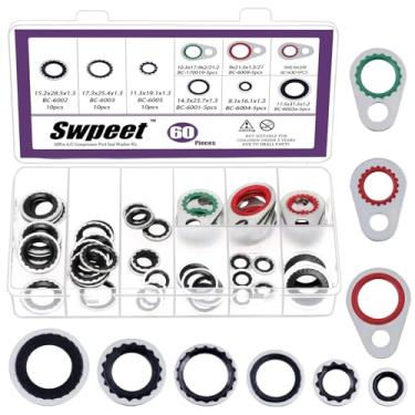 Imagem de Swpeet 60 peças 9 tamanhos A/C sistema compressor vedação vedação kit sortido kit sortido ar condicionado compressor porta arruela, vedação de junta ligada, vedação de vedação de compressor A/C