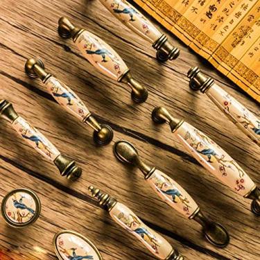 Imagem de Puxador de porta de cerâmica 6 peças puxador de armário retrô bronze cerâmica armário porta armário gaveta armário armário gaveta maçaneta maçaneta da porta (bege 152 x 37 mm)