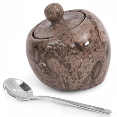 Imagem de Radicaln Adega de mármore com tampa caixa de armazenamento artesanal oceânica de 7,6 cm para bancada de cozinha, pote de temperos ideal e recipiente de sal de tempero para mesa de jantar