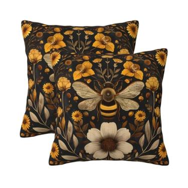 Imagem de KiuLoam Conjunto de 2 capas de travesseiro vintage, 45,7 x 45,7 cm, flores silvestres, douradas, amarelas, flores silvestres, capas decorativas para decoração de casa de fazenda para sofá, cama, sala