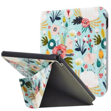 Imagem de DMLuna Capa com suporte bidirecional origami para Kobo Libra Color (modelo: N428, versão 2024), capa protetora de couro PU premium fina e leve com função hibernar automático, flor de colina