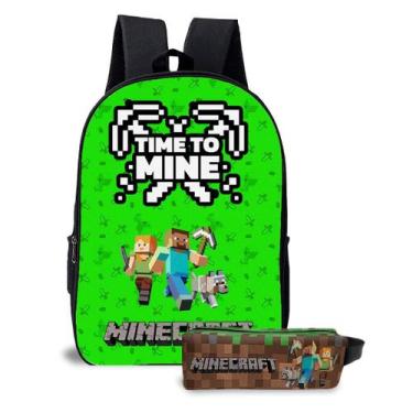 Imagem de Kit Escolar Infantil Mochila Com Estojo Estampa Game Minecrafit Menino