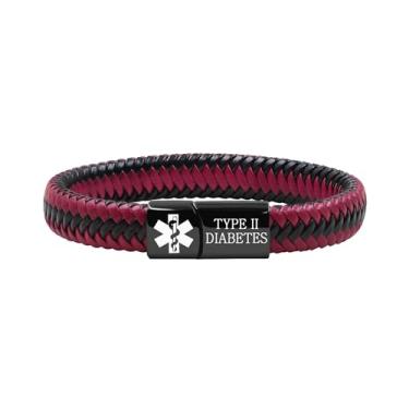 Imagem de Vivaday Pulseira masculina de couro trançado personalizável com alerta médico | Pulseiras de identificação gravadas personalizadas | Joias esportivas e de emergência para escalada de montanha YA5551