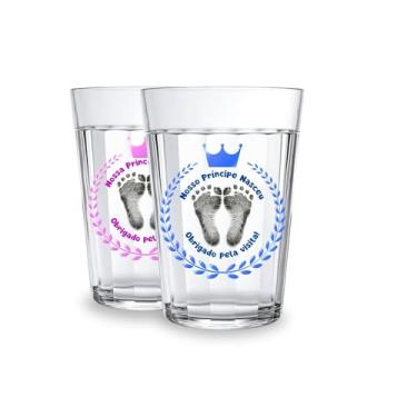 Imagem de Kit 24 Copos Americano Vidro 190ml Decorado Temático Presente Lembrancinha Maternidade Nascimento Recém Nascido Menina Menino Frase Delicado (AZUL,)