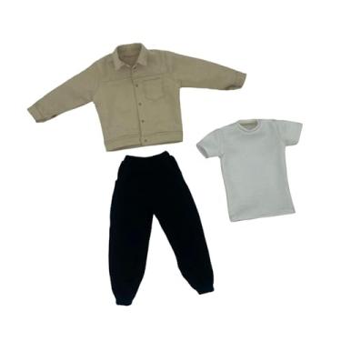 Imagem de YIJU Roupas de boneco de ação em escala 1:6, jaqueta, calças, camiseta, ternos de veludo cotelê, mini tecido casual, roupas de boneca masculinas para corpo , Cáqui