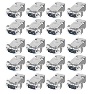 Imagem de Willwewon Conector macho de solda DB9 de 20 peças, RS232 D-SUB adaptador de placa breakout de 9 pinos com kit sortido de capôs de plástico