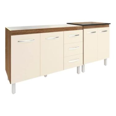 Imagem de Kit Cozinha Com Balcao Para Pia Armário 120cm Bruna Balcão Cooktop Jade 5 Bocas Cor Savana Off White