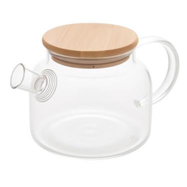 Imagem de SYMEON Chaleira de Vidro Borossilicato Resistente a Calor Tampa Sofisticada em Bambu com Coador em Inox 1,3L Para Chá e Café