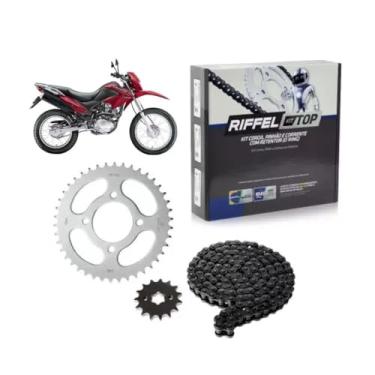Imagem de Kit Relação Transmissão Honda NXR Bros 150 2006 até 2015 com Retentor (O-ring) TOP Aço 1045 Riffel 91089